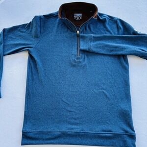 Straight Down 1/4 zip Mens Sweater Size Large‎ Blue 1/4 Button Pullover Cotton